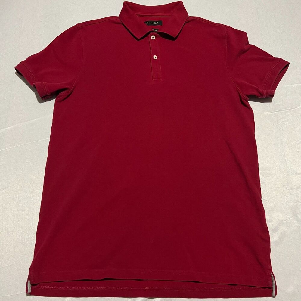 Massimo Dutti Men's Red Extrafine Pique Polo Shirt Size L Made in Turkey